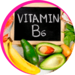 Imagem representando a Vitamina B6, importante para o metabolismo de proteínas, produção de neurotransmissores e função imunológica.